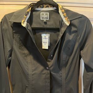 EXPRESS Womens Classic Button Down Fitted Shirt Black
Leopard Trim